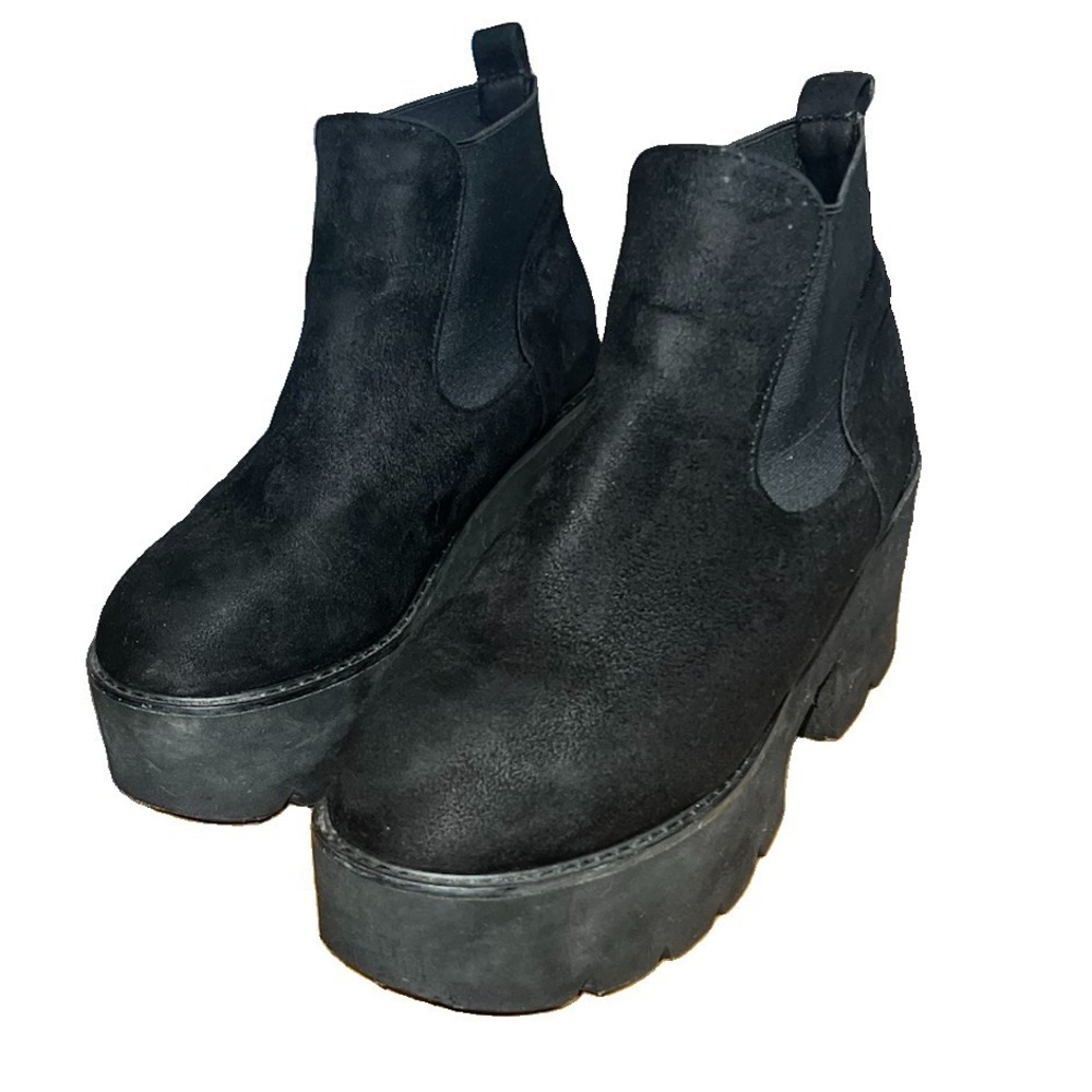 LAMODA Tough Love Black Suede Goth Chunky 4inch Platform Ankle Boot US/10 EU/41